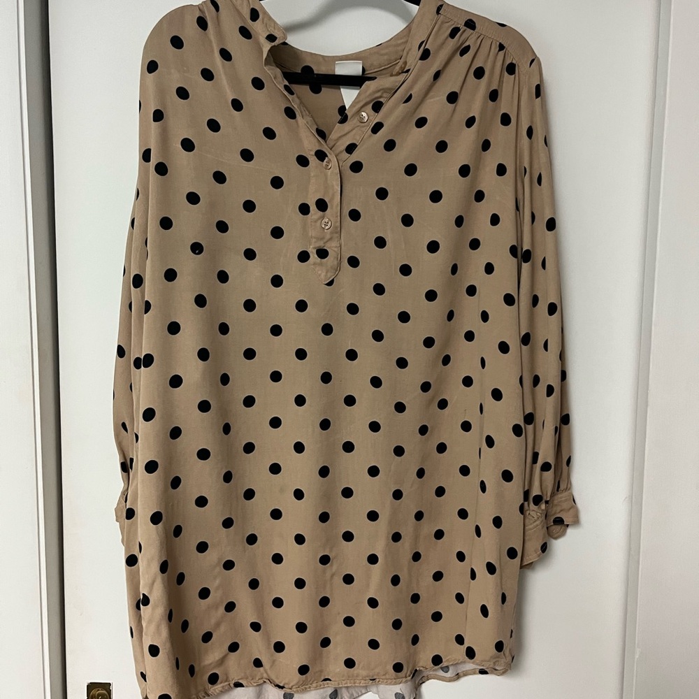H & M blouse in GUC. Size L/XL.  Beige with black polka dots